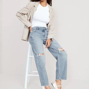 Old Navy Mid-Rise Boyfriend Loose Jeans Ripped Light Wash 18